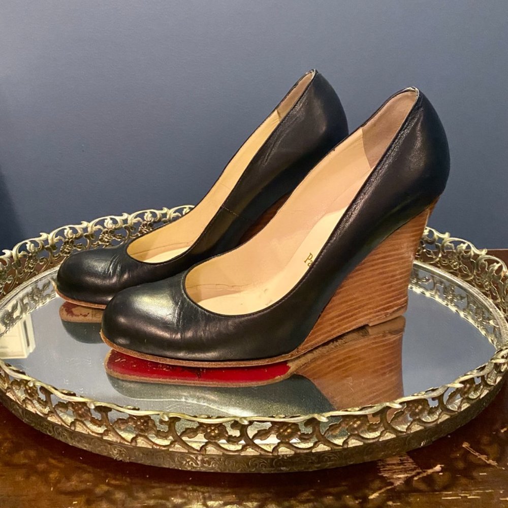 Christian Louboutin Miss Boxe Black Leather Wedge - Picture 4 of 10